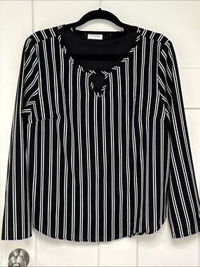 Petite Sophisticate Black & White Striped Long-Sleeve Top